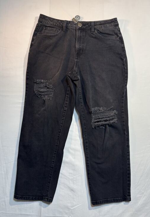 SO Denim - SO Women’s High Rise Straight Distressed Black Jeans Size 16/31W Stretch